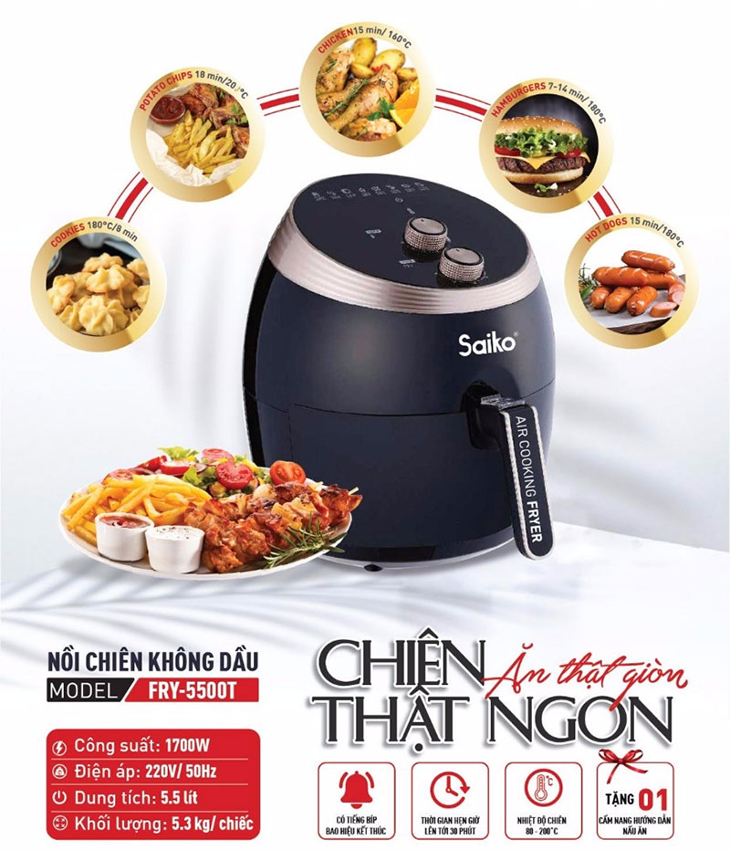 noi-chien-khong-dau-saiko-fry-5500t-2 Chi tiết của nồi chiên không dầu Saiko FRY-5500T