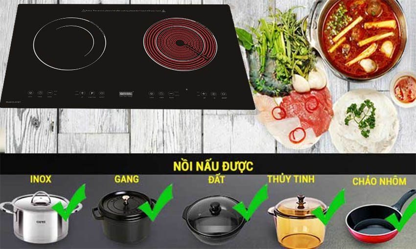 Bếp đôi điện từ hồng ngoại Giovani G-231ET với chức năng không kén xoong nồi