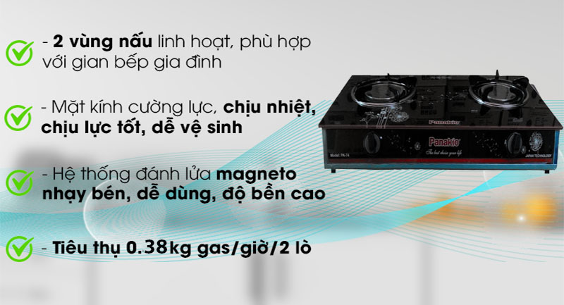 bep-gas-doi-panakio-pa-74-4 Tính năng của Bếp gas đôi Panakio PA-74
