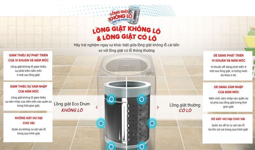 may-giat-cua-tren-sharp-es-u72gv-h-4 Lồng giặt không lỗ của máy giặt cửa trên Sharp ES-U72GV-H
