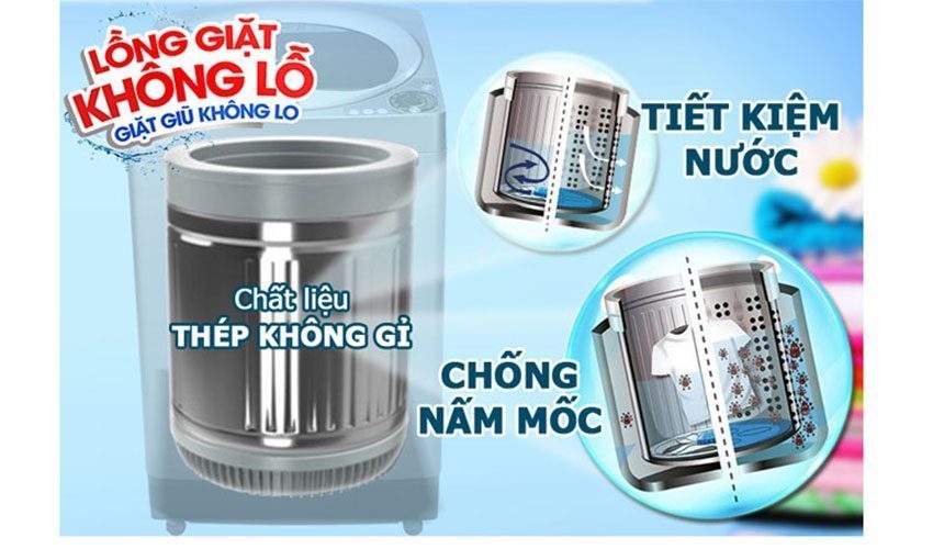 may-giat-cua-tren-sharp-es-u80gv-h-3 Máy giặt cửa trên Sharp ES-U80GV-H với thiết kế lòng giặt không lỗ