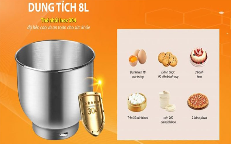 may-nhoi-tron-bot-unie-m5-4 Dung tích và chất liệu của Máy nhồi trộn bột Unie M5