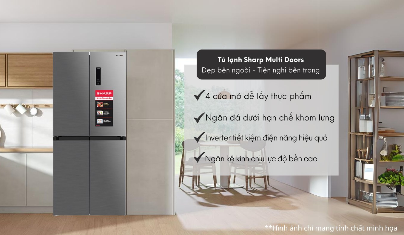 Tủ lạnh Sharp Inverter 404 lít Multi Door SJ-FX420V-SL 4 cánh 3 tu lanh sharp inverter sj fx420v sl 1